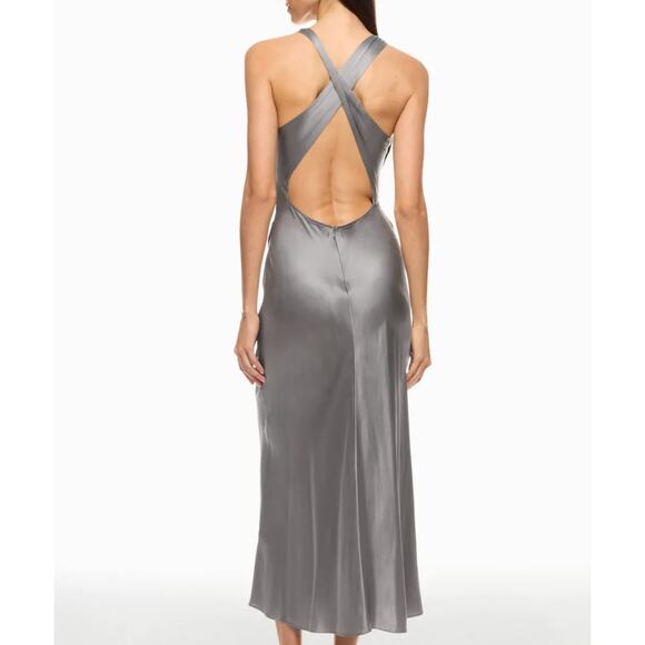 Reformation Silver Casette Silk Midi Dress Size 10 Sheath Bias Cut Designer $348 - Picture 2 of 11